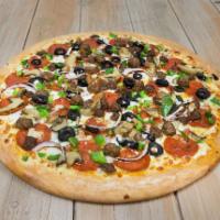 Supreme Deep Dish Pizza · Pepperoni, mushroom, onions, green pepper, sausage, black olives.