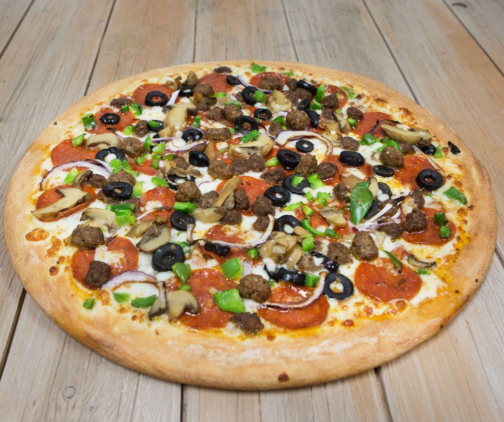 Supreme Pizza · Pepperoni, mushroom, onions, green pepper, sausage, black olives.