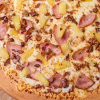 Aloha Pizza · BBQ sauce, ham or chicken, bacon and pineapple.