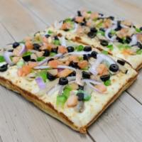Veggie Deep Dish Pizza · Mushrooms, green peppers, black olives, tomatoes and onions.