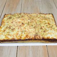 Cheesy Bread · 10 piece cheese bread topped with premium mozzarella, garlic sauce, fresh Parmesan cheese an...