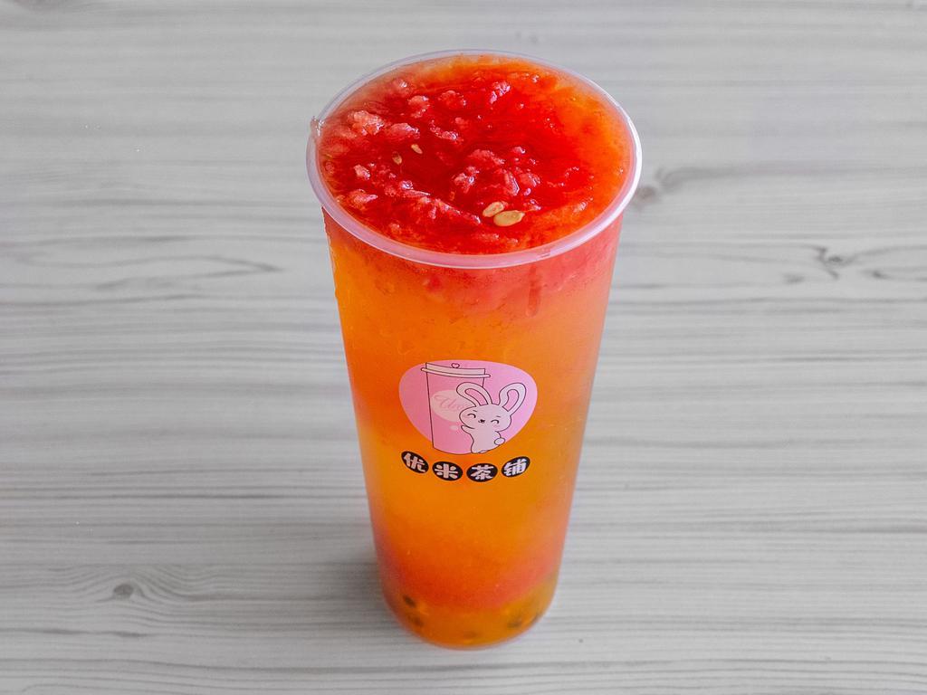 Passion Fruit and Watermelon Green Tea · Cold drinks only.
