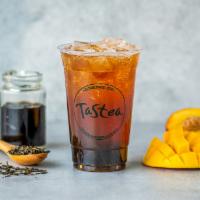 Bootea Shaker Tea · Mango, peach and pineapple tea with black jelly.