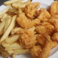 10pc. Medium Shrimp & Fries · 10 pieces of crispy fried shrimp.  Served with steak fries