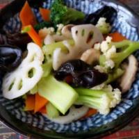 Chinese vegetable salad凉拌什锦素拼(素菜）（No Rice)（No Meat） · Fungus, white fungus, carrot, peanut, celery, broccoli, cabbage flower, lotus root and other...