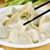 B2. Cabbage Pork Dumplings (8 pieces) 白菜猪肉饺 · 8 Pieces Medium size dumpling. Baby cabbage, pork, egg, ginger, salt.