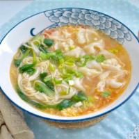F. Chicken Broth Wonton soup+ Noodles 高汤馄饨+（面）+蛋花 · Delicious Chicken Broth Soup with Wonton & Noodles&egg&shirmp.
