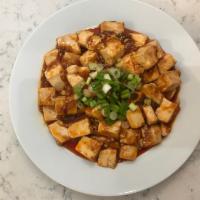 A. Mapo Tofu 麻婆豆腐(spicy)（No Meat） · Tofu, Szechuan bean sauce, ginger, garlic, chili pepper, ground pork.spicy