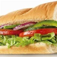 Veggie Sub · veggie sub, lettuce, tomato, olives, onions, peppers. The Veggie sub comes with chips, cooki...