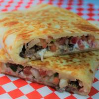Flour Quesadilla with Meat · Choice of meat, cheese, pico de gallo and sour cream.