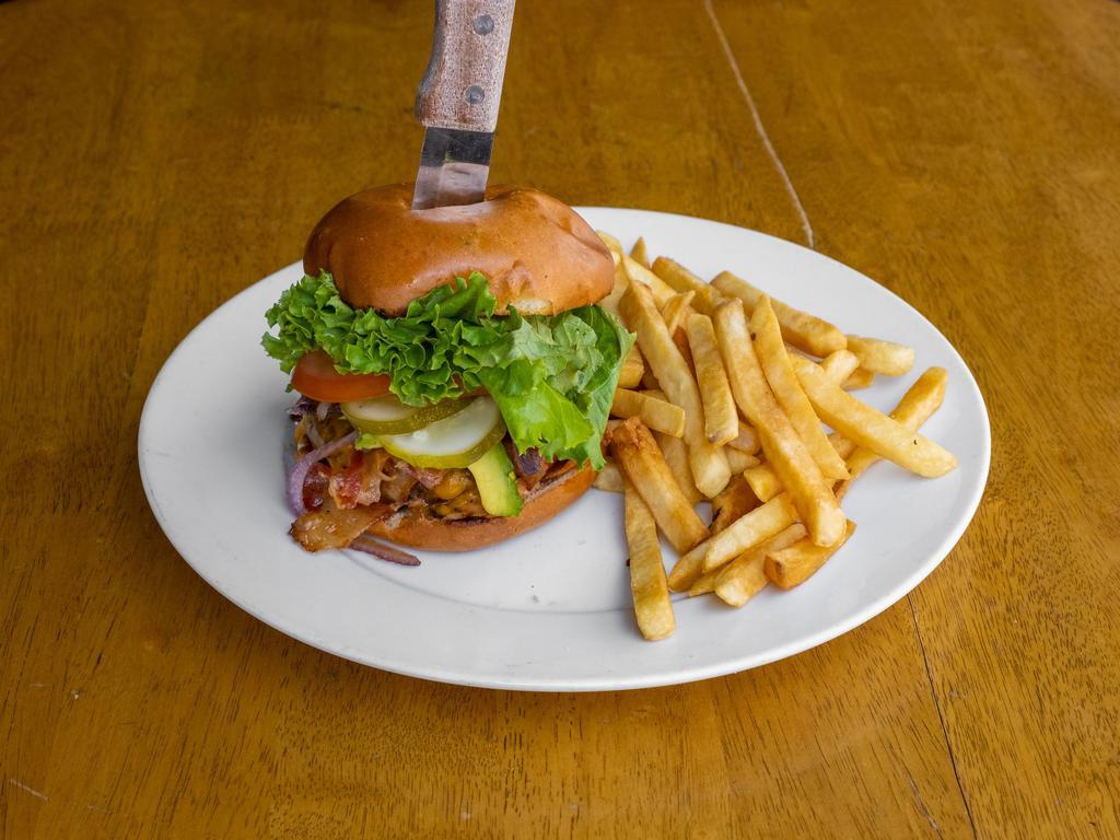 ABC Burger · Avocado, bacon, Swiss cheese, lettuce, tomato, pickle, 1000 Island and grilled onions. avocado, bacon, Swiss cheese, lettuce, tomato, pickle, 1000 Island, grilled onions.