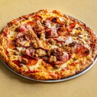 Meat Lovers · Meatball, pepperoni, sausage, Canadian bacon, with marinara sauce and mozzarella cheese.