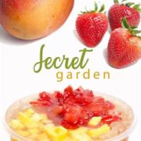 Secret Garden Green Tea · Best seller. Mango, peach, lychee strawberry, fruit bits.
