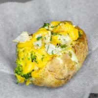 Peyton Chicken Potato · Grilled chicken, broccoli, and melted cheese on a baked potato.