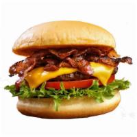 Bacon Chedder Burger · Lettuce, Thousand Island, patty, cheddar cheese, bacon, mayo, pickles, onions, tomatoes.