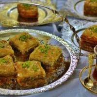 Baklava · Honey and pistachio filled pastry dessert