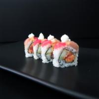 Red Rocks Roll · Spicy tuna, cucumber topped with tuna, yellow tail, spicy mayo.