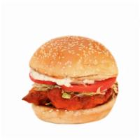 Buffalo Chicken · 2 Hand-Breaded Chicken Tenders, Lettuce, Tomato, Ranch, Buffalo Sauce, Sesame Bun
