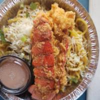 3. Fried Lobster Tail · Over garlic noodles. Served with orange aioli sauce.