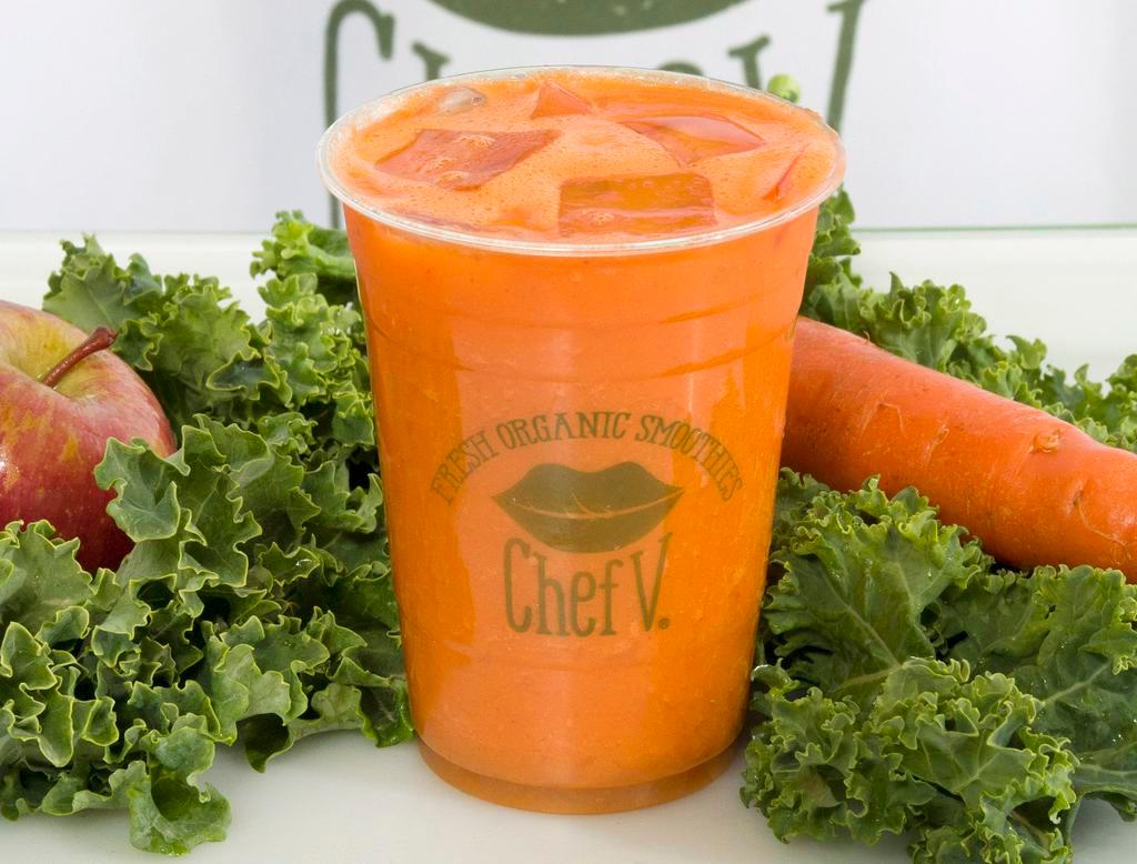 Carrot Drink Smoothie · Organic carrots, green kale, Fuji apple, apple juice, filtered water, and fresh ginger.