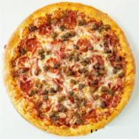 Meat Eaters Specialty Pizza · Cheese, pepperoni, ham, sausage and ground beef.