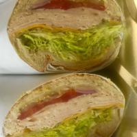 Ave 26 Sandwich · Maple glazed honey turkey, Swiss, lettuce, tomato, pickle, red onion, mayo, honey mustard, h...