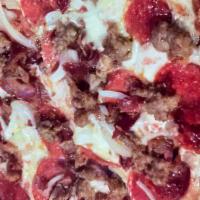 Rancher Pizza · Pepperoni, sausage, bacon, onions.