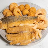 3 Fried Fish Fillets + Side + Drink · 3 fried fish fillets choice of Tilapia / Whiting / Catfish / Ocean Perch with 1 side & drink.