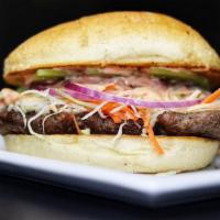 El Real Chimi Clasico de Carne  · ground Beef and pork mixed patty sandwich