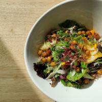 Quinoa and Millet Farrago Salad · Colorado quinoa and millet, fresh herbs and greens, pickled red onion, crispy chickpeas, fre...