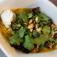 Butternut Squash and Broccoli Soup · Roasted butternut squash and broccoli, Greek yogurt, Indian herbs and spices.