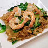 Pad See Ew · Flat rice noodle stir fried with Chinese broccoli, egg, black sweet soy sauce and choice of ...