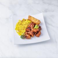 C18. General Tso's Chicken Combo Plate · Served with egg roll and pork fried rice. Hot and spicy.