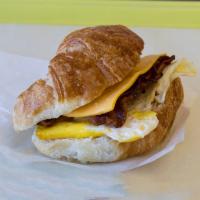 Bacon, Egg and Cheese Croissant Sandwich · Served on a flaky French pastry. 