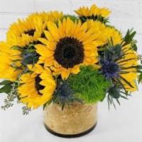 Sunny Days · What a cheerful design with approximately 10 sunflowers, unique green trick carnations and s...