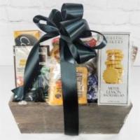 Gourmet Basket Assortment Deluxe · This combinations includes delicious cheese, sausage, gourmet nuts, crackers, chocolates, te...