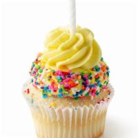 Birthday Surprise Cupcake · A Gigi's twist on a birthday cake batter cupcake frosted with scrumptious buttercream frosti...