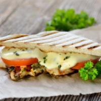 Chicken Fajita Panini · Grilled chicken, cheddar cheese, roasted peppers, onion, and house dressing.