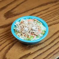 Asian Chicken Salad · Shredded napa cabbage, carrots, green onions and edamame tossed with sweet soy dressing and ...