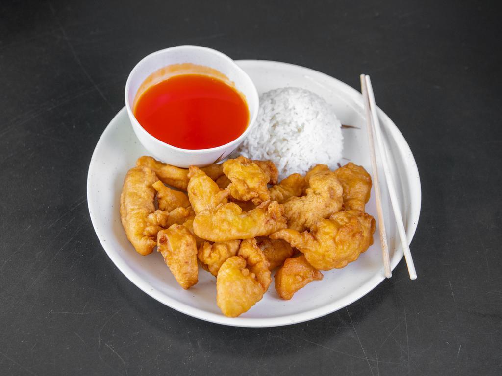 Sweet and Sour Chicken · Served with rice or fried rice.