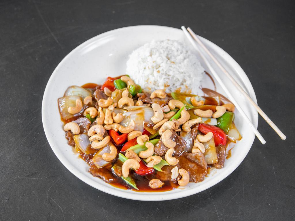 Chicken with Cashew Nuts · Served with rice or fried rice.