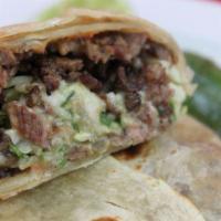 Burrito de Carne Asada · Beef, cilantro, onion & salsa.