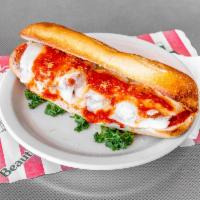 Meatball Parm Sub · Topped with homemade meatballs and Parmesan cheese.