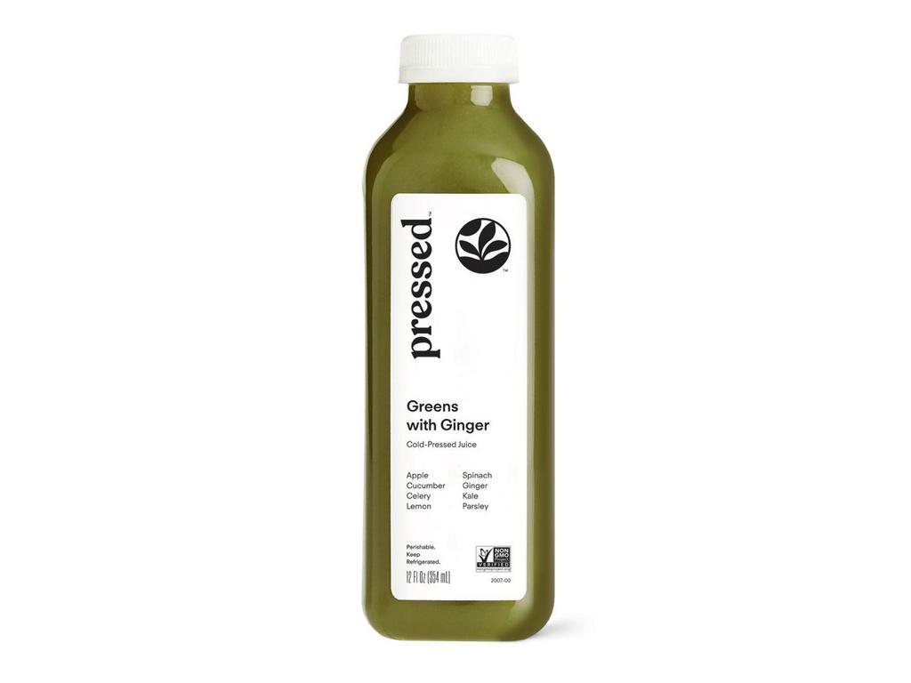 Greens with Ginger · It's a blend of apple, cucumber, celery, lemon, spinach, ginger, kale and parsley. Need a green juice with a little zing? A touch of ginger adds the perfect amount of pizazz to this balanced green juice made with all the goodness of leafy greens plus apple & lemon.