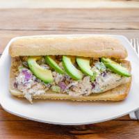 Roasted Mustard Chicken Sandwich · Roasted chicken mixed with diced onions, crunchy celery, and mustard mayo on ciabatta bread