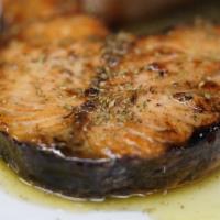 Grilled Salmon Steak · Gluten free.