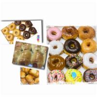 Friends & Family Donuts Party 💛🧡 · 1 dozen sausage rolls, 6 chocolate and 6 glazed donuts, 1 dozen assorted donuts, and 1 dozen...