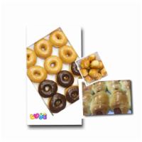 Happy Donut Party · 1 dozen sausage rolls, 6 glaze loopd and 6 chocolate donuts, and 1 dozen donut holes.