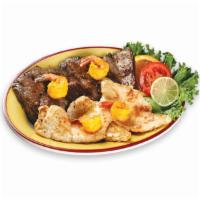 Bandeja Mixta  · Grilled combination, chicken, skirt steak and shrimp. It comes with salad, rice, beans or Fr...