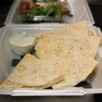 Quesadilla · Cheddar cheese with your choice of protein. Add peppers, onions and diced jalapenos. Served ...